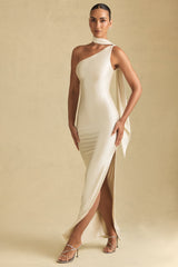 Asymmetric Scarf-Detail Maxi Dress in Ivory